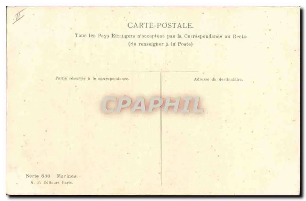 Barco a vela — rio ou lago — R. F. Editores Paris, Série 830 Marítimas - Verso