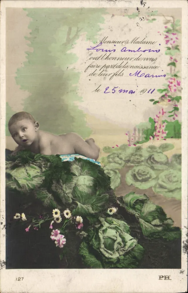 Neugeborener auf Kohl — Geburtskarte — P.H. Paris n°127 - Vorderseite