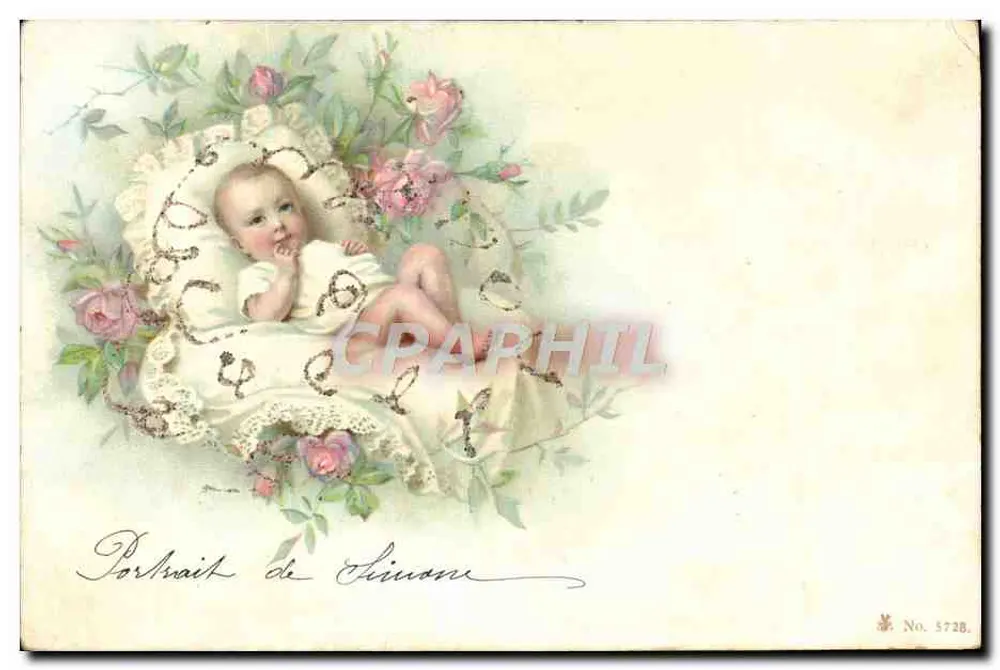Retrato de Simon — bebê em um quadro de rosas — editor Simon, n° 572B - Frente