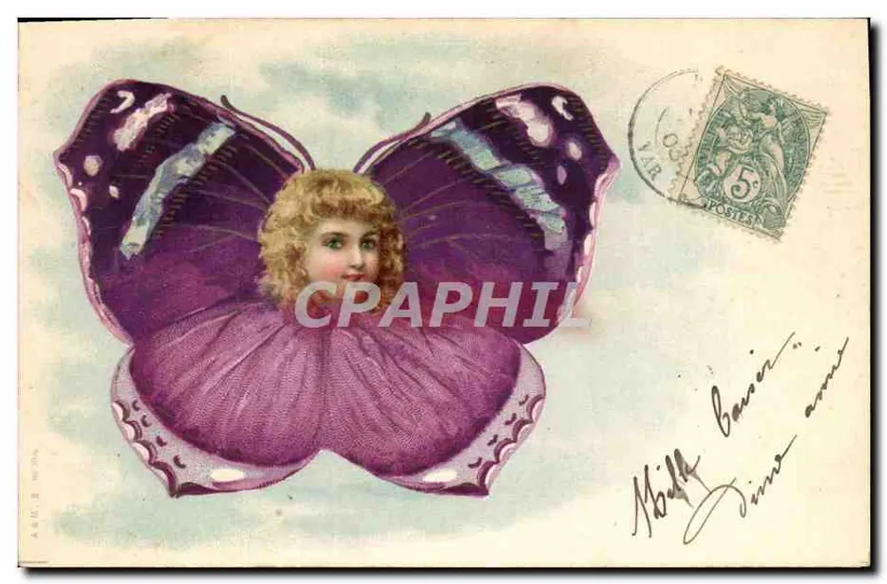 Mädchen in einem violetten Schmetterling — Verleger A.A.H. & Co. Nr. 704 - Vorderseite