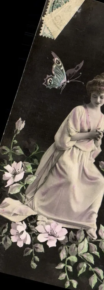 Junge Frau mit Schmetterling — farbige Illustration — Union Postale Universelle, Vaucluse - Vorderseite
