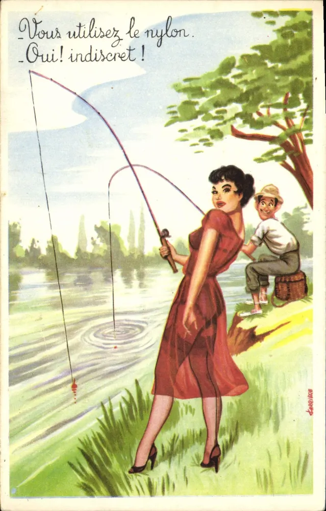 Frau und Kind fischen — Werbung für Nylon — Verlag Photocahom, Nr. 419 - Vorderseite