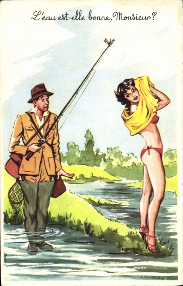 Fischer und Frau im Badeanzug — Humor — Photodrom 495 - Vorderseite