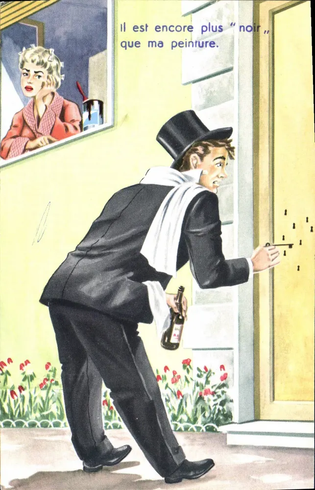 Homem em smoking e chapéu de festa — jogando tinta preta — editor Stampato n°563/3 - Frente