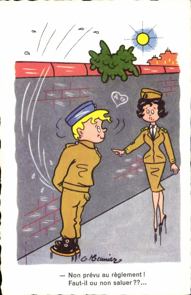 Soldat und weiblicher Soldat — humoristische Szene — G. Beunier - Vorderseite