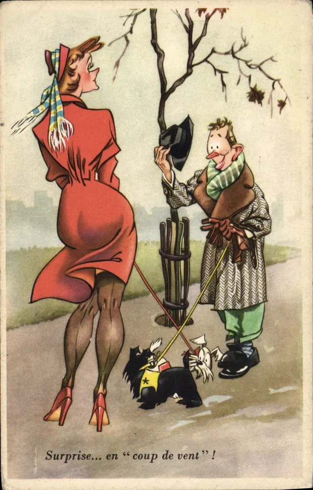 Überraschung... bei einem « coup de vent » ! — Humoristische Karte — IGE Paris, n° 834/1 - Vorderseite
