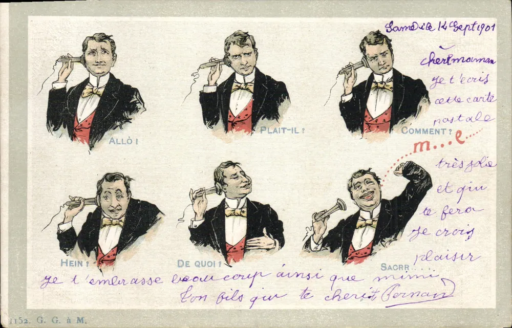 Série de six caricatures d'un homme au téléphone — éditeur G. G. à M. n° 1152 - Vorderseite