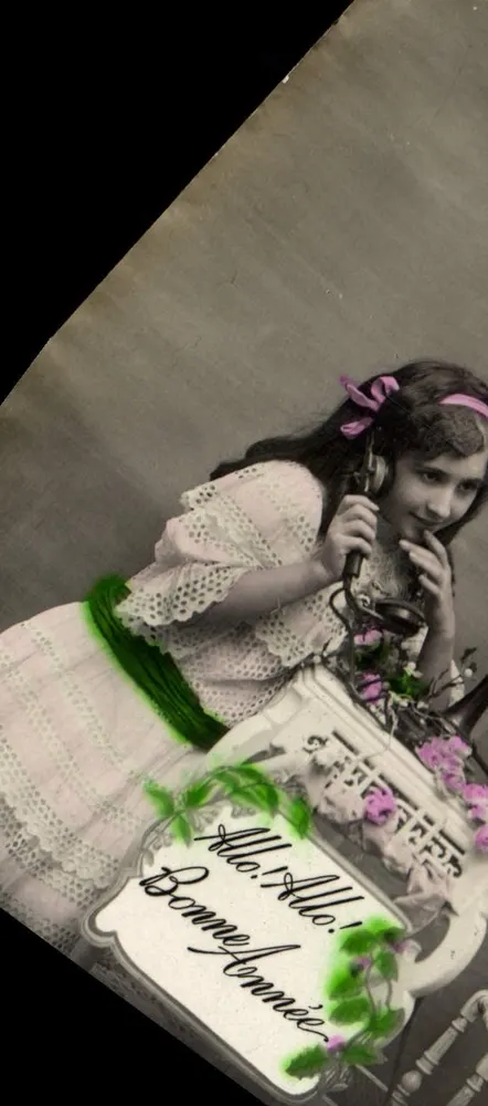 Mädchen am Telefon — Frohe Neujahr — Ansichtskarte - Vorderseite