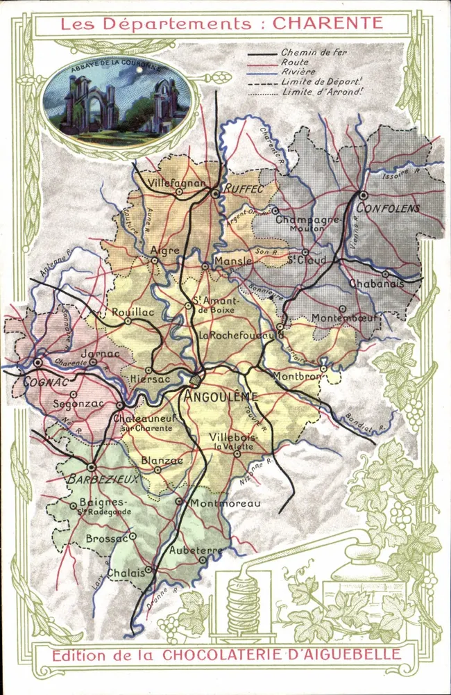 Charente — Karte der Departements — Ausgabe der Schokoladenfabrik Aiguebelle - Vorderseite