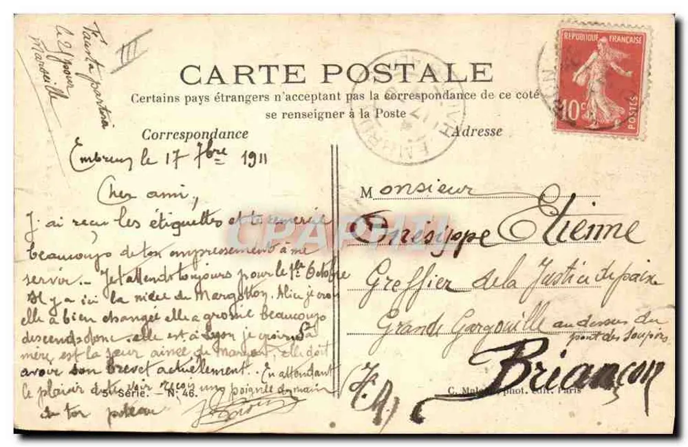 Mulher a caminho para os campos — En Route pour les Champs — C. Malaval fot. Ed. Paris, N° 48 - Verso
