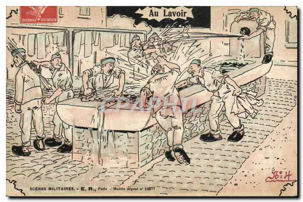 Am Waschhaus — Militärszenen — E. R., Paris — Modell angemeldet Nr. 14877 - Vorderseite