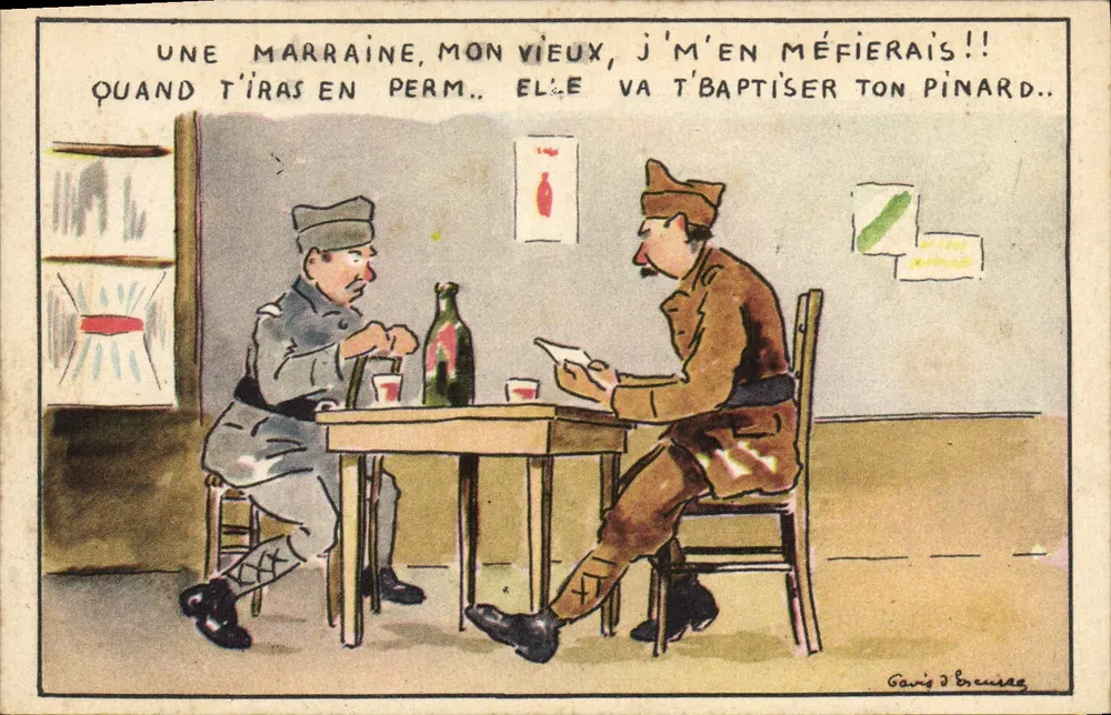 Zwei Soldaten im Gespräch — Karikatur — Gavie d'Bruneau, Serie M - 63 - Vorderseite
