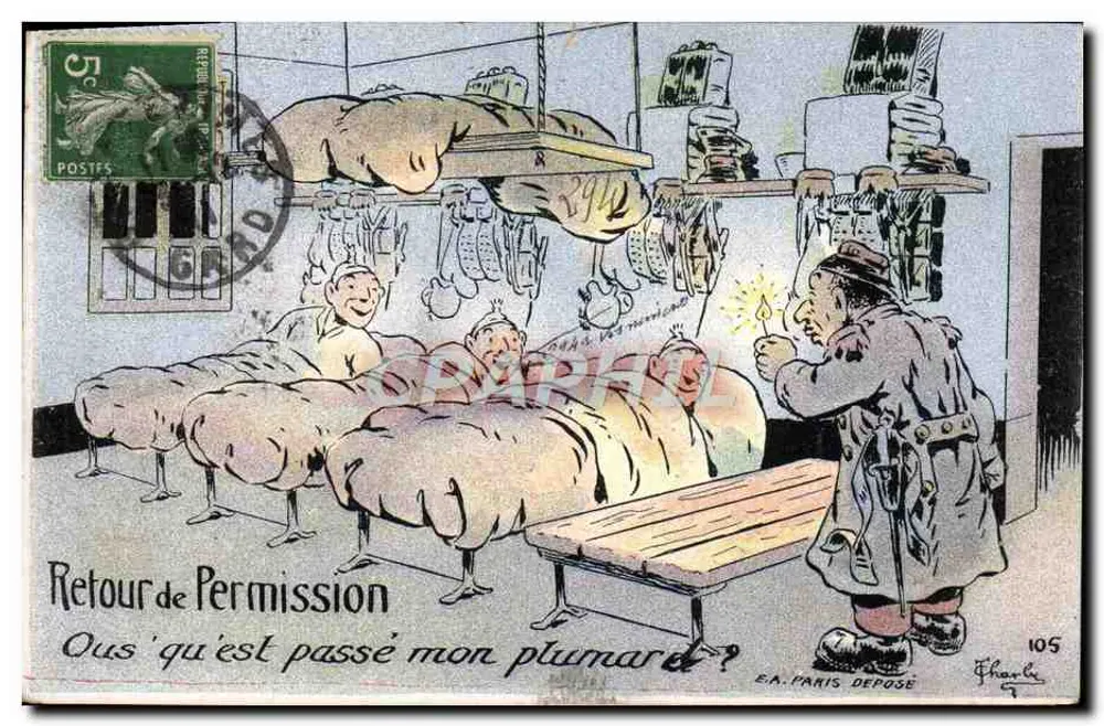 Rückkehr von Urlaub — Ous 'qu'est passé mon plumard ? — E.A. PARIS DEPOSE, n° 105 - Vorderseite