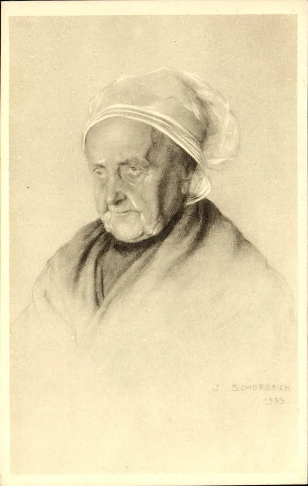 Porträt einer alten Frau — Zeichnung von J. Scherbeck 1933 — Art Edition Jean Scherbeck, Nancy - Vorderseite