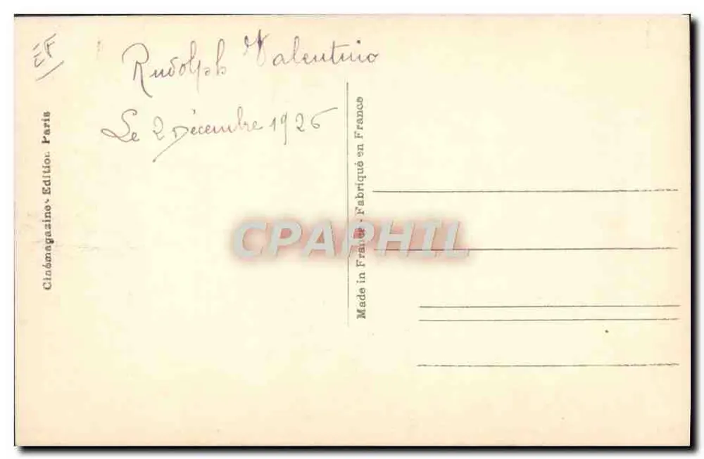 Rudolph Valentino — retrato em uniforme — Cinémagazine, Paris, n°260 - Verso