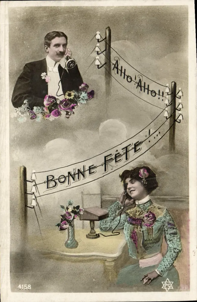 Paar am Telefon — Frohe Feier — Verlag PCX, Nr. 4158 - Vorderseite