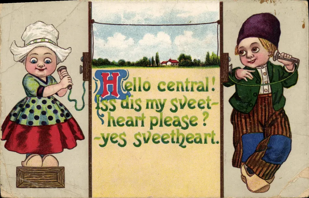 Enfants téléphonant — scène de téléphonie vintage — éditeur 'Made in Germany' et n° de série 136 - Vorderseite