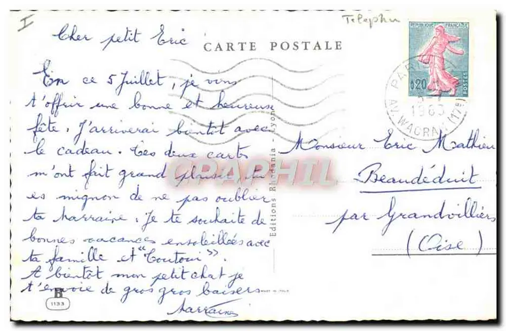 Zwei Bären in festlicher Kleidung — Telefonia und Blumen — Éditions Rhodania - Rückseite