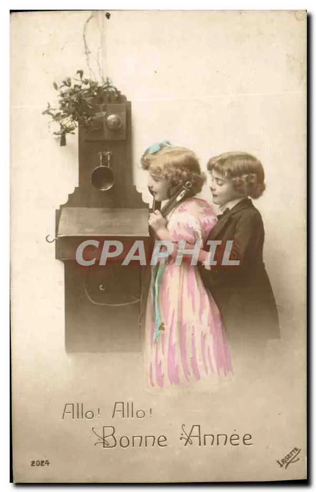 Zwei Kinder, die mit einem Telefonapparat spielen — Inacette, Nr. 2024 - Vorderseite