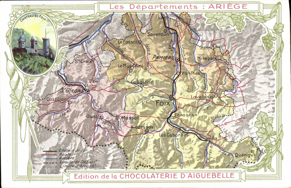 Os Departamentos: ARIÈGE — Edição da CHOCOLATERIE D'AIGUEBELLE - Frente