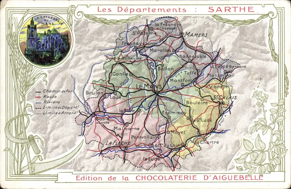 Sarthe — Karten der Departemente — Ausgabe der Chocolaterie d'Aiguebelle - Vorderseite