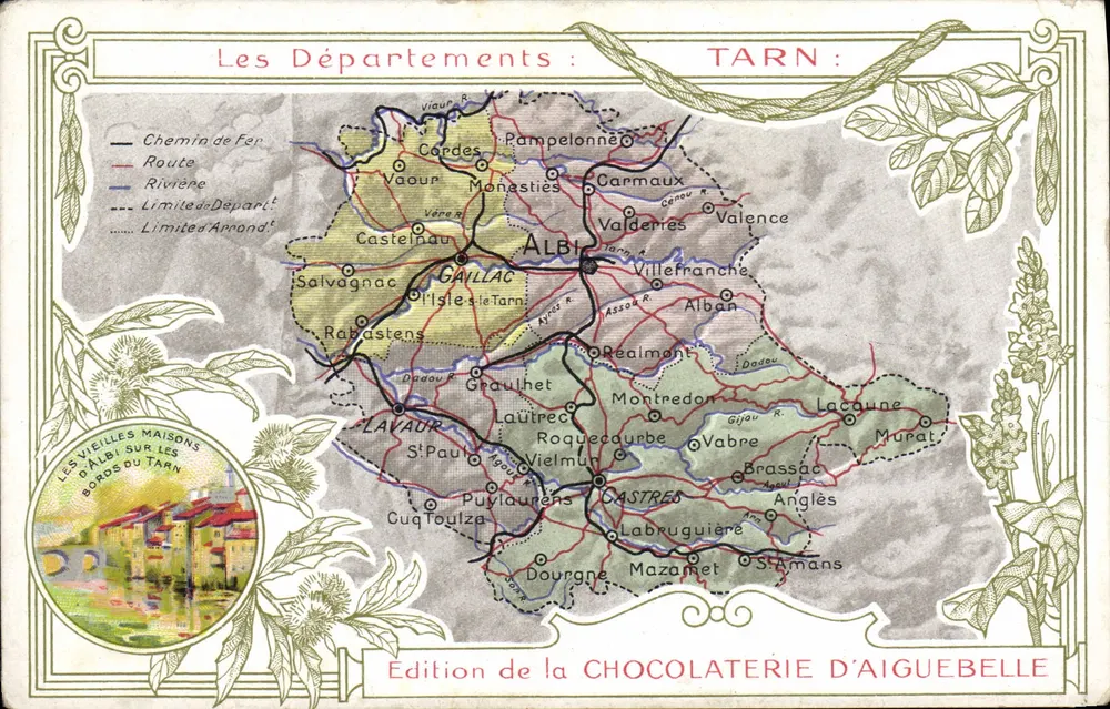 Die Departements: TARN — Karte des Departements Tarn — Edition der Schokoladenfabrik Aiguebelle - Vorderseite