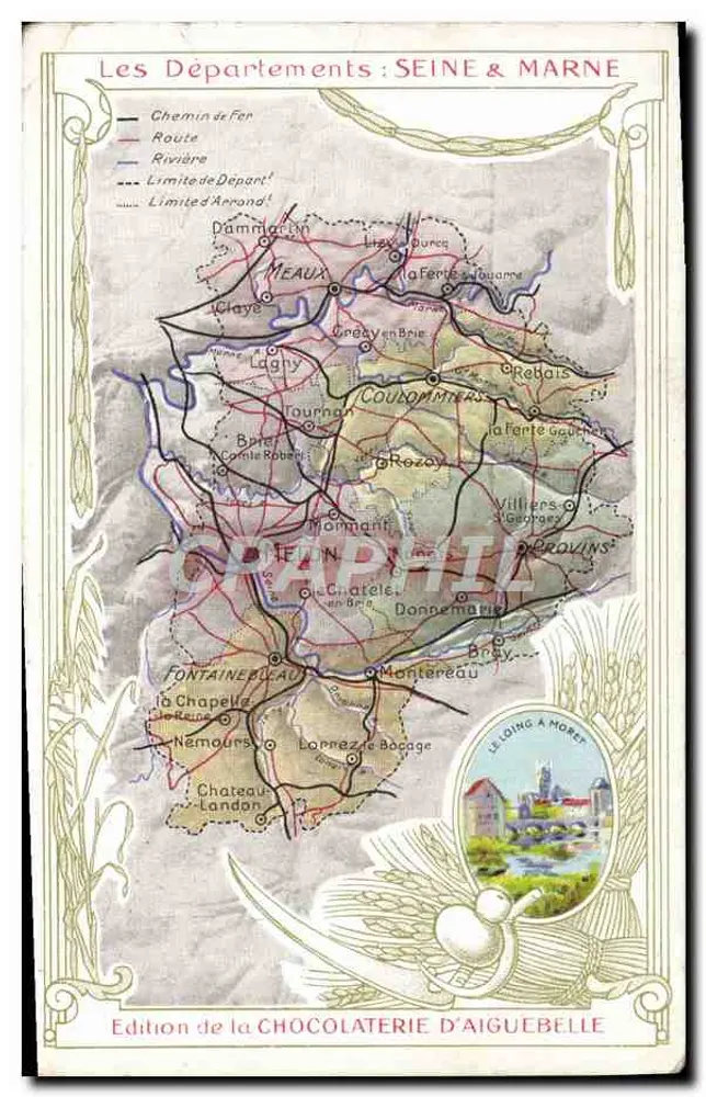 Karte der Départements: Seine & Marne — Edition der Schokoladenfabrik Aiguebelle - Vorderseite