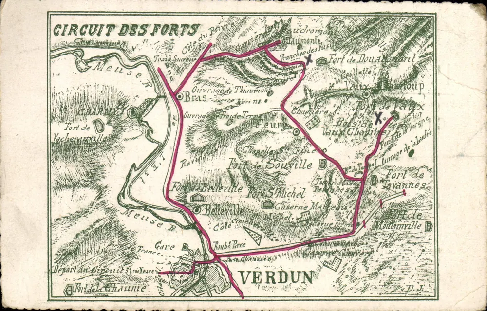 Circuit des Forts — carte touristique du secteur de Verdun — éditeur P. Petit, Verdun - Vorderseite