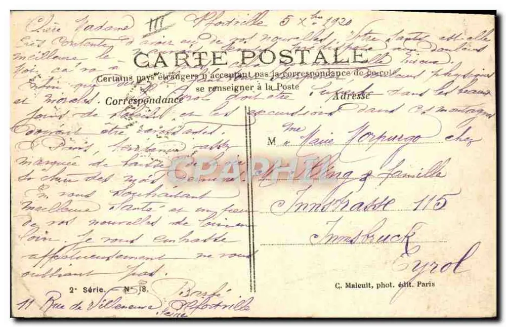 O Embaraço da Escolha — C. U. — G. Maleut, fot. edit. Paris - Verso