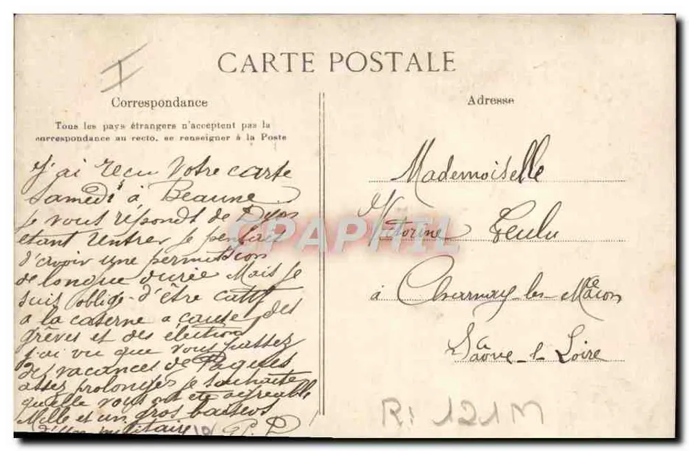 Um homem ajoelhado diante de uma mulher — cena de pedido de casamento — E. L. D. - Verso