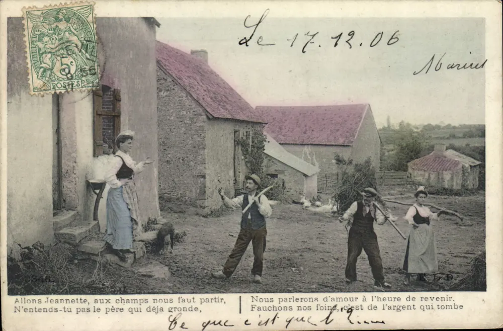 Cena de campo — Jovens camponeses e camponesas dançando — Feld, editor - Frente