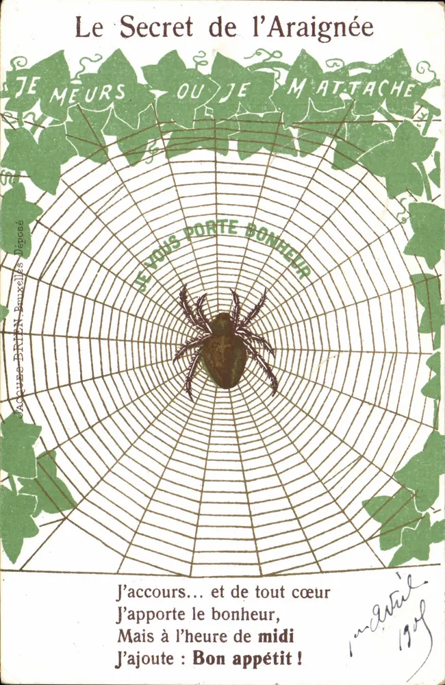 Das Geheimnis der Spinne — Gedicht über eine Spinnweb — Jacque Brien, Bouxelles Déposé - Vorderseite