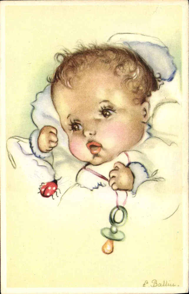 Baby mit Puppe und Marienkäfer — F. Ballius - Vorderseite