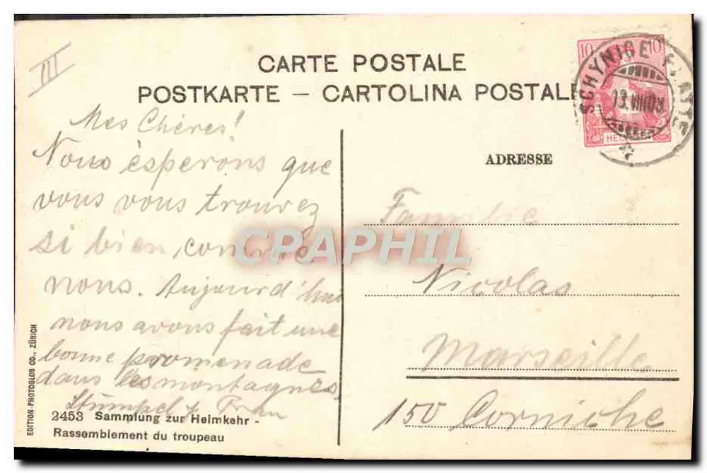 Reunião do rebanho — Alpes suíços — Edição Fotógrafo Zürich n°2458 - Verso