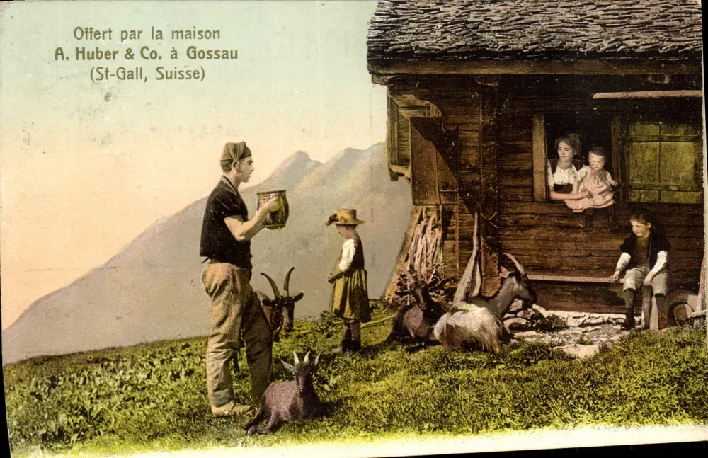 Landschaftsszene mit Kindern und Ziegen — Gossau, Schweiz — A. Huber & Co. - Vorderseite