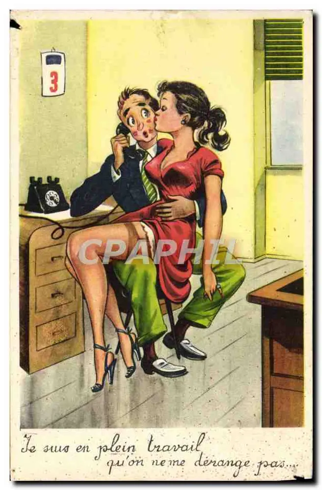 Bureau — scène de flirt au téléphone — Photodrom France n°331 - Vorderseite
