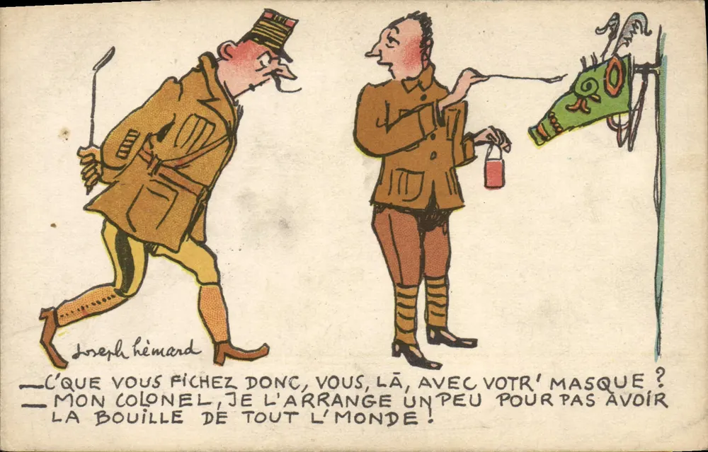 Soldados em uniforme — caricatura humorística — Joseph Hémerard - Frente