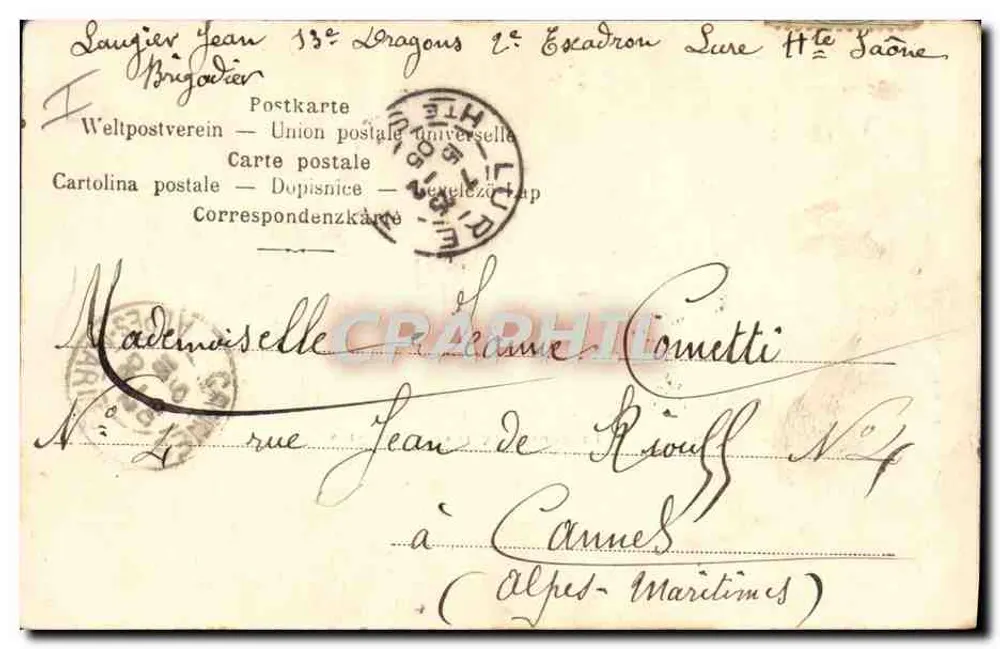 13. französische Dragoner im Manöver — Lure, Hte Saône — Verlag G. Sahl, Nr. 13 - Rückseite