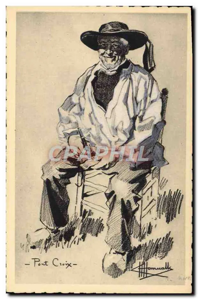 Pont-Croix — Retrato de um homem com chapéu — desenho de Charles Homualk - Frente