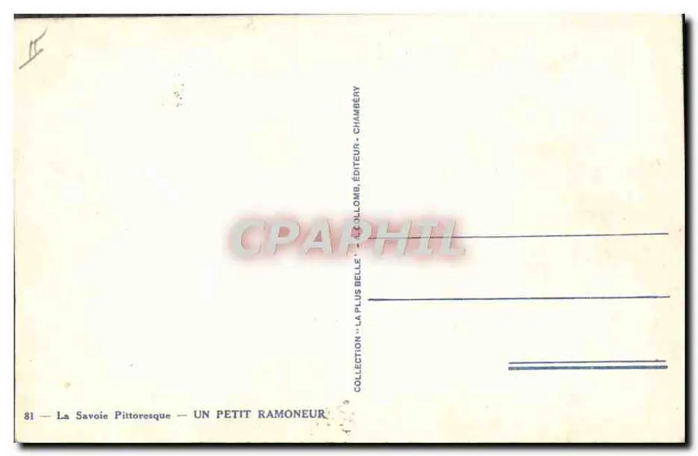 Um pequeno ramoneiro — A Savóia Pitoresca — Editor: J. Collomb, Chambéry - Verso