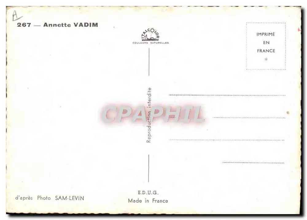 Annette Vadim — Foto Sam-Levin — Ed. U.G. n°267 - Verso
