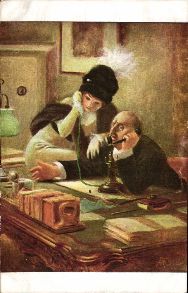 Zwei Personen am Telefon — Illustration — Verlag Guillaume, Nr. 671 - Vorderseite