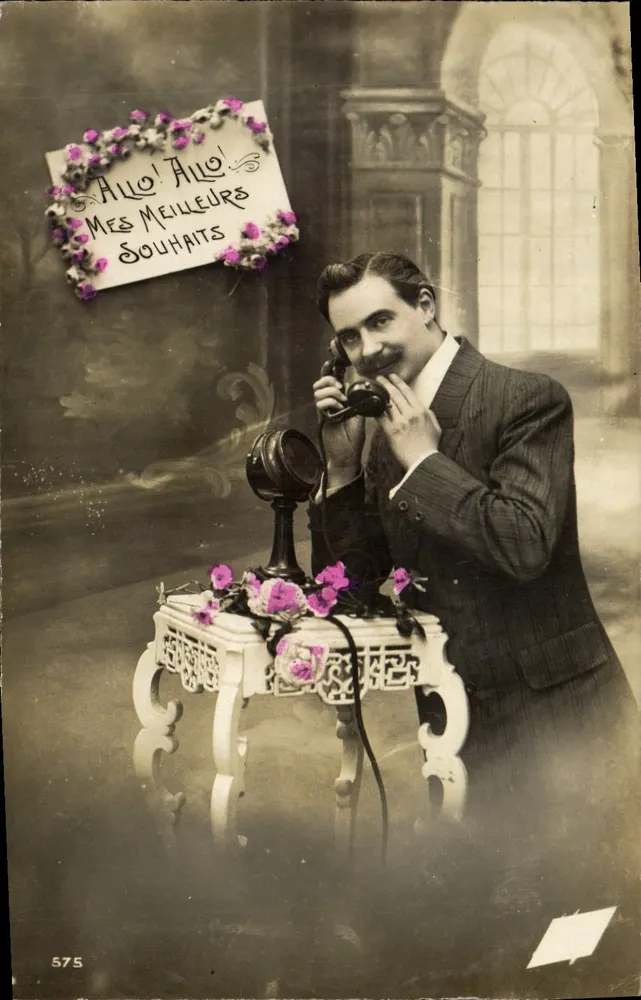 Mann am Telefon — illustrierte Karteikarte — unbekannter Verleger, Nr. 575 - Vorderseite