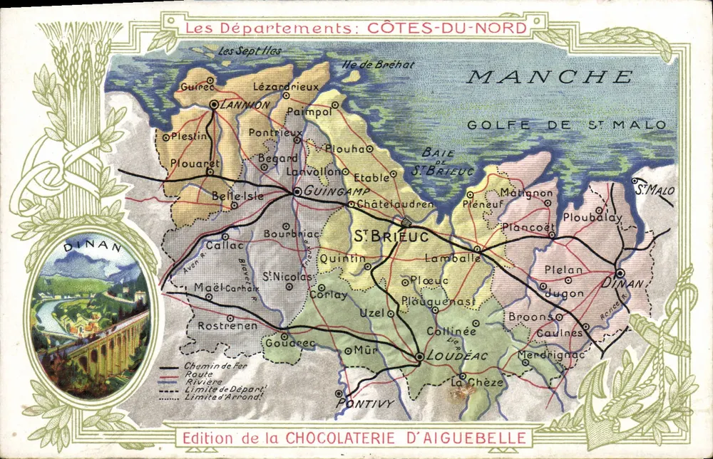 Côtes-du-Nord — Geografische und beschreibende Karte — Ausgabe der Chocolaterie d'Aiguebelle - Vorderseite