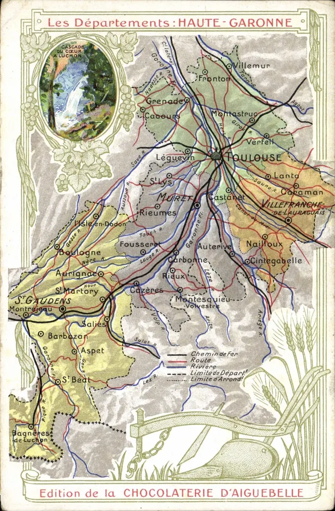Haute-Garonne — geografische und beschreibende Karte — Ausgabe der Chocolaterie d'Aiguebelle - Vorderseite