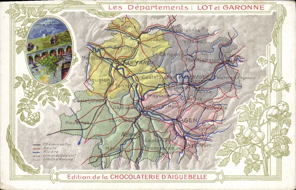 Lot-et-Garonne — Karte geografisch und beschreibend — Ausgabe der Schokoladenfabrik Aiguebelle - Vorderseite