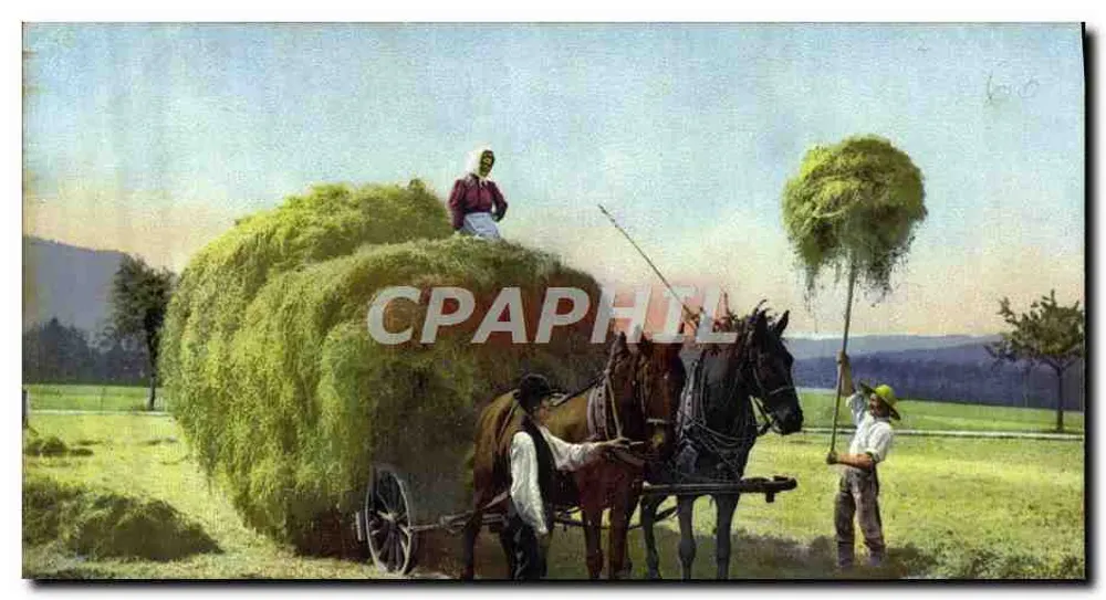 Cena de colheita — trabalhadores com carreta de feno — Photochromie Série 106, n° 2252 - Frente
