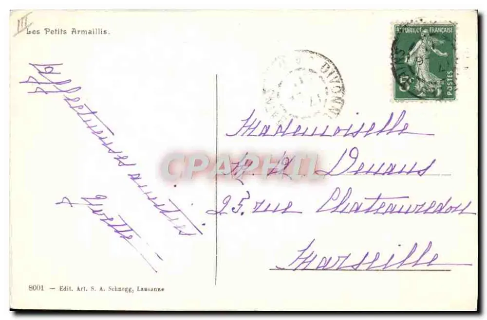 Les Petits Armaillis — poème de L. Curtat — editor S.A. Schnegg, Lausanne, n°8001 - Verso