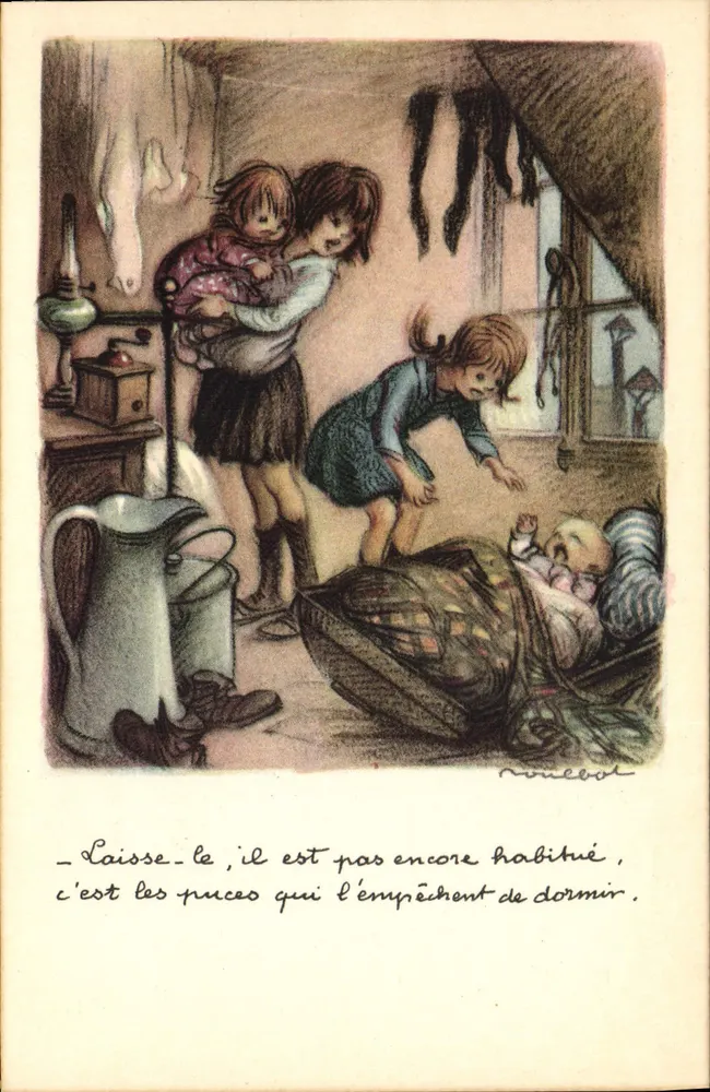 Kinder und Baby in einem Zimmer - Illustration von Noueool - Nationale Liga gegen Slums - Vorderseite