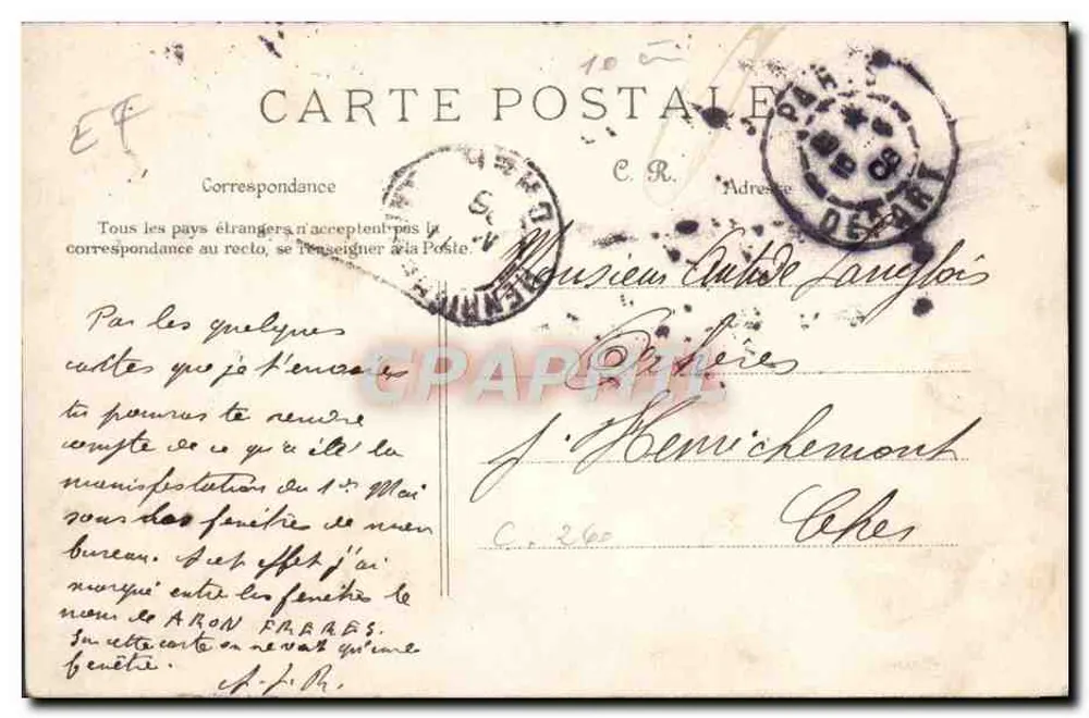 Demonstration am 1. Mai in Paris — M. Lépine und die Generäle — Verlag E. L. D., Serie ARON FARRÈS - Rückseite